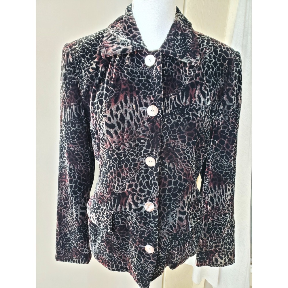 Paolo Santini Jacket Womens Medium Black Velvet Animal Retro Goth Glam Edgy Y2K‎